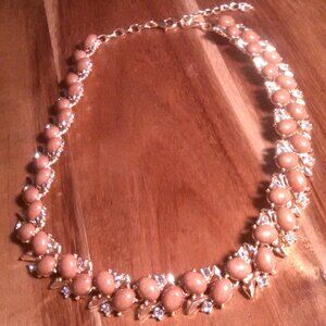 Constituted Brown Howlite and White Austrian Crystal Goldtone Necklace